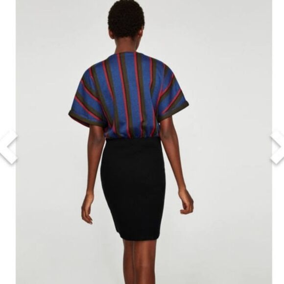 Zara Contrast Color‎ Dress Faux Wrap Striped Fitted Bottom Medium - Picture 3 of 8